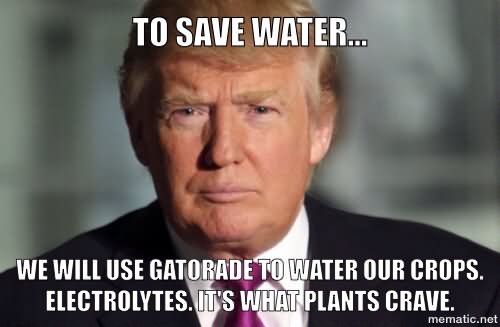 To Save Water We Will Use Gatorade To Water Our Crops Funny Donald Trump Meme Image