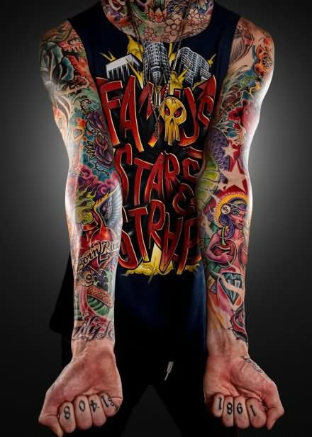 Traditional Design Tattoo On Man Both Full Sleeve
