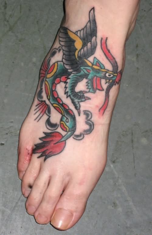 Traditional Dragon Tattoo Design For Men Foot