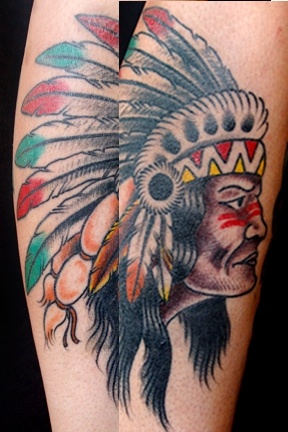 Traditional Indian Chief Face Tattoo Design For Sleeve