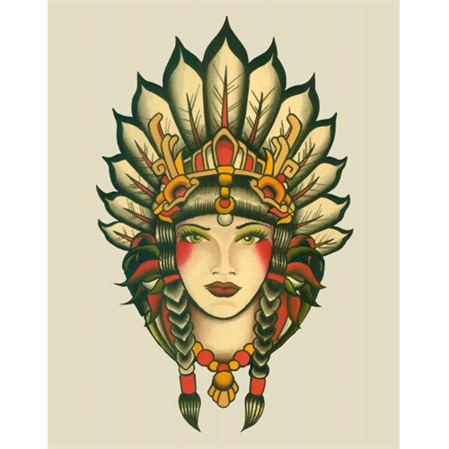 Traditional Indian Chief Female Tattoo Design