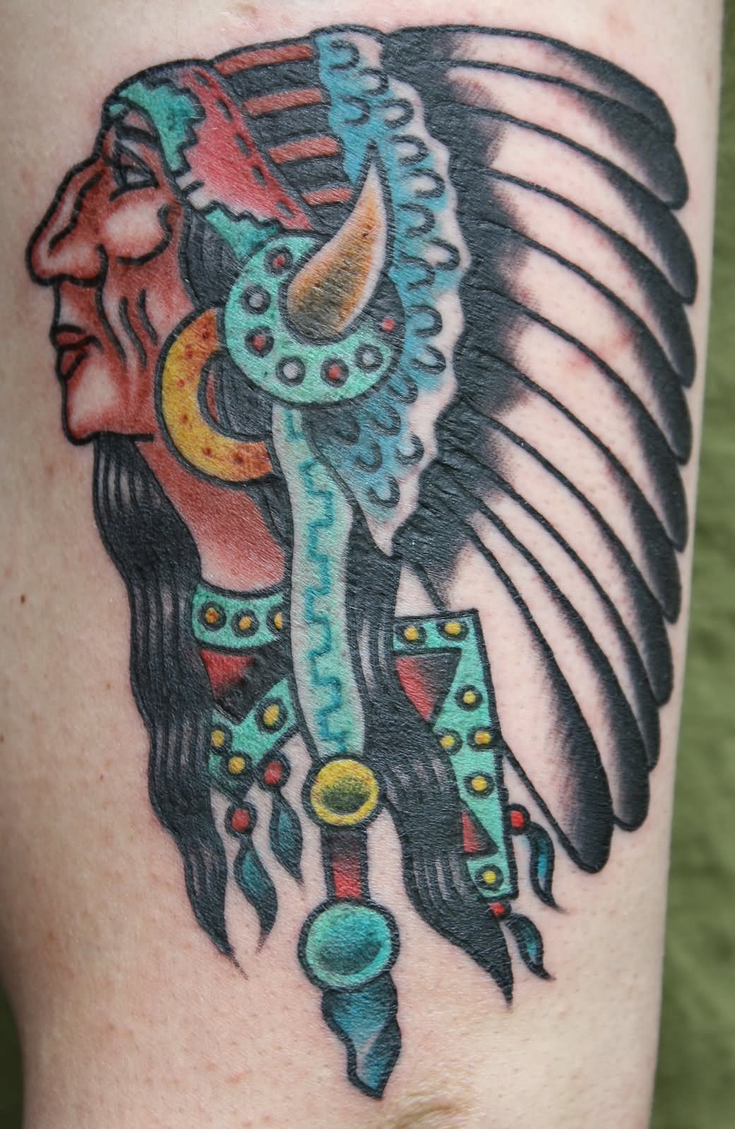 Traditional Indian Chief Tattoo Design For Half Sleeve