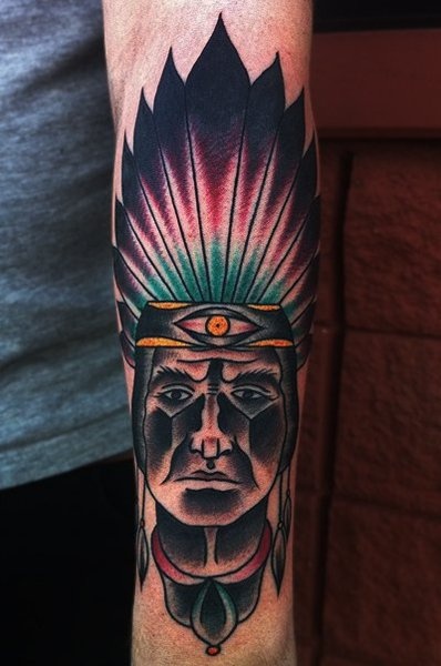 Traditional Indian Chief Tattoo Design For Sleeve By Mike Adams