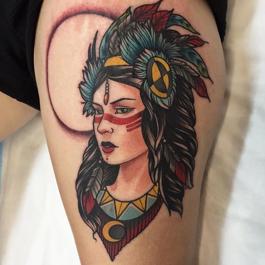 Traditional Indian Native Girl Face Tattoo Design