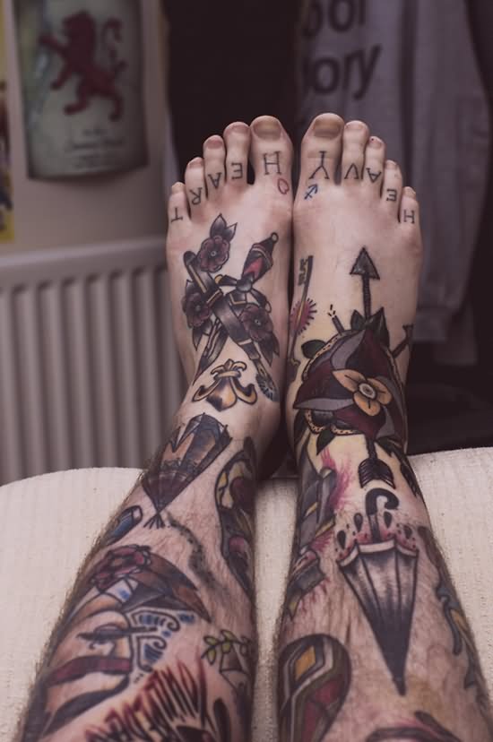 Traditional Tattoo On Both Feet