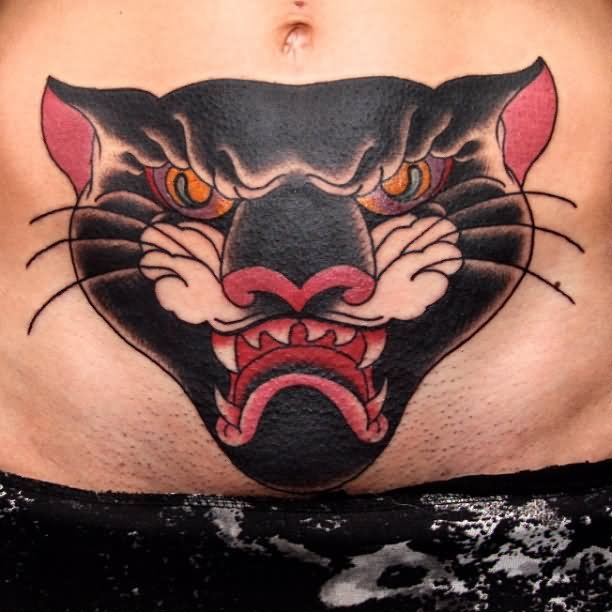 Traditional Panther Tattoo On Stomach