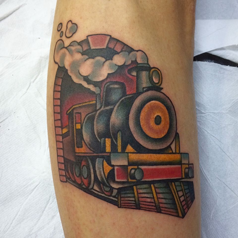 Train Tattoo On Leg by Fabio Onorini