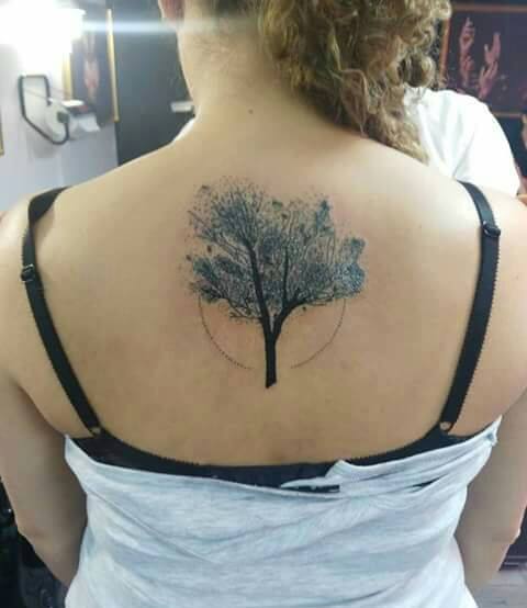 Tree Tattoo On Girl Upper Back by Kory Angarita