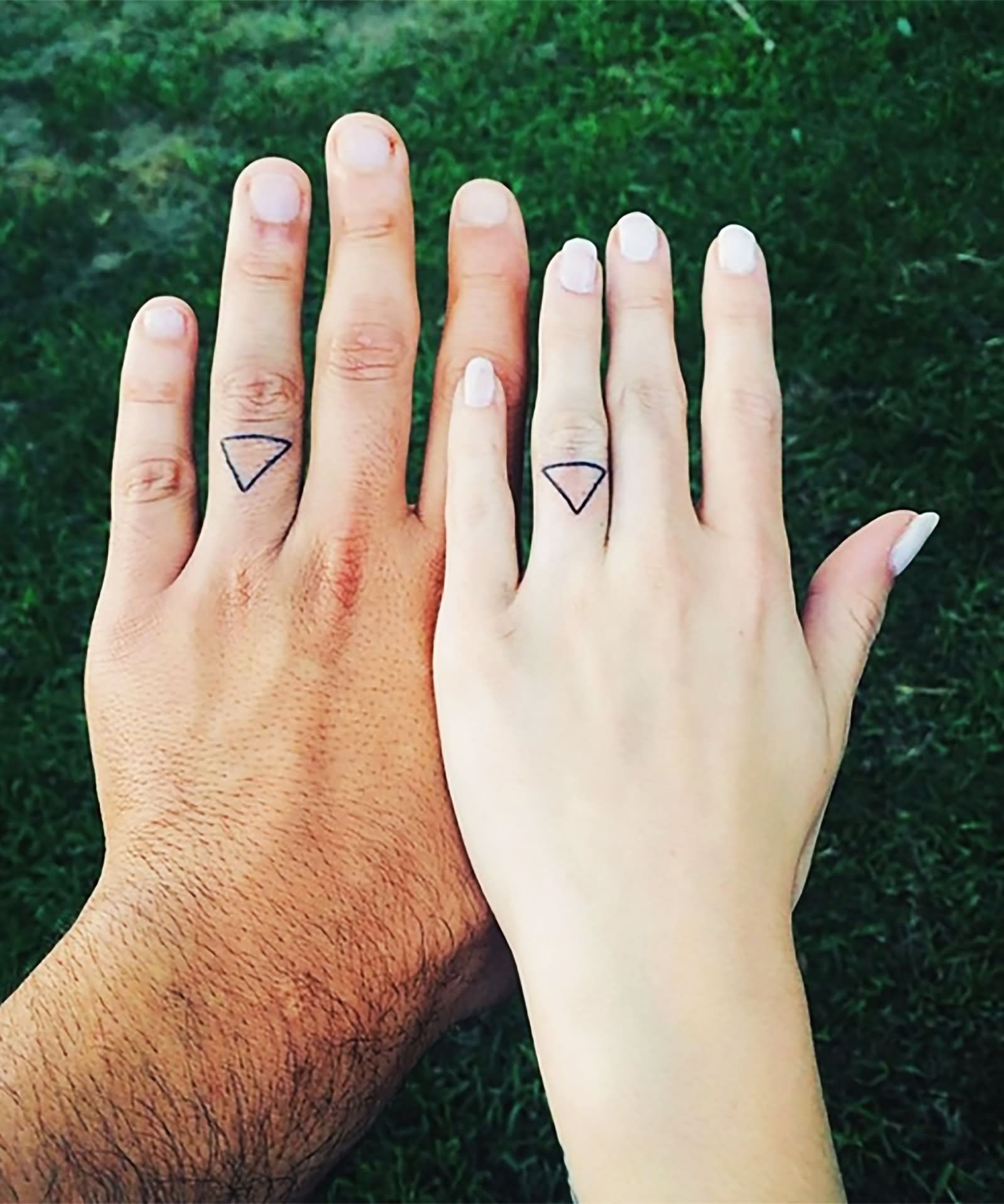 Triangle Ring Tattoo On Couple Finger