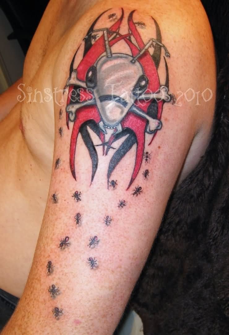 Tribal Ant Tattoo On Left Sleeve