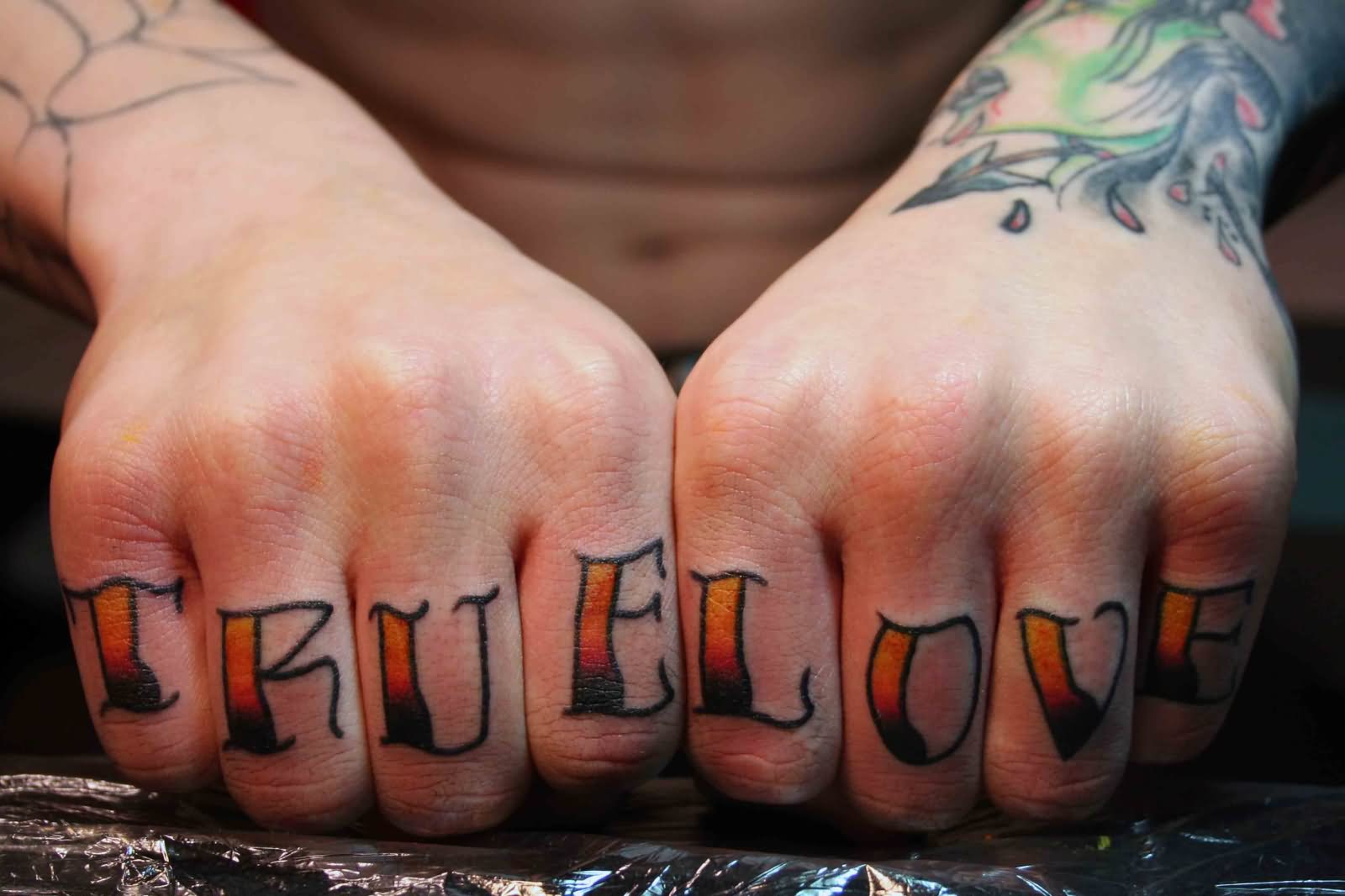 True Love Knuckle Tattoos On Hands