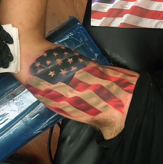 USA Flag Tattoo On Bicep