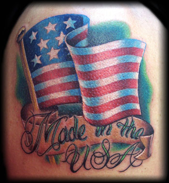 USA Flag With Banner Tattoo Design