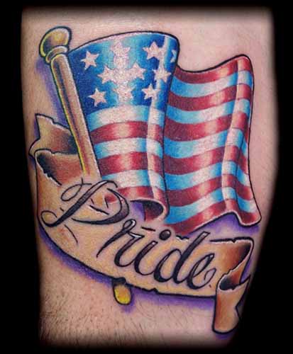 USA Flag With Pride Banner Tattoo Design For Sleeve