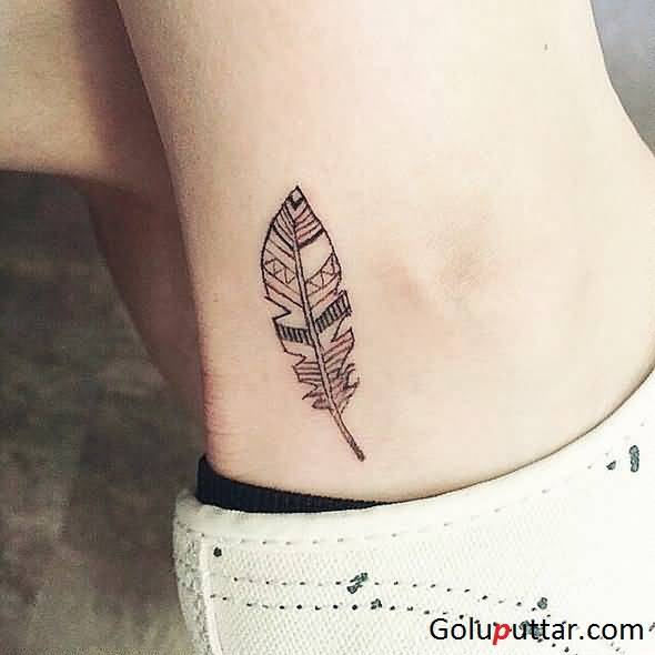 Unique Feather Tattoo Design For Ankle