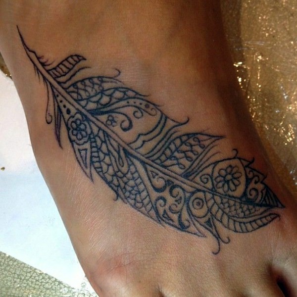 Unique Feather Tattoo Design For Foot