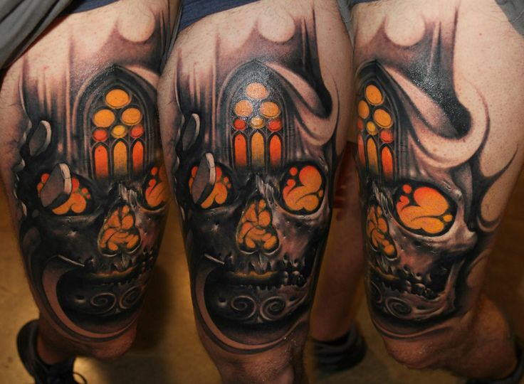 Unique Gothic Skull Tattoo Design For Thigh