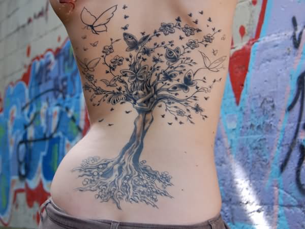 Unique Nature Tree Tattoo On Full Back
