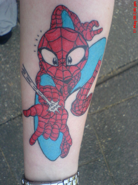 Unique Spiderman Tattoo On Forearm