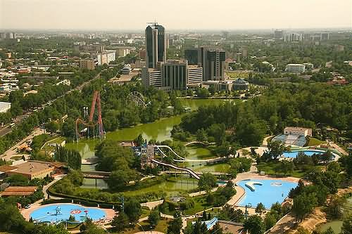 View On The Aqua Park From Tashkent Tv Tower In Uzbekistan