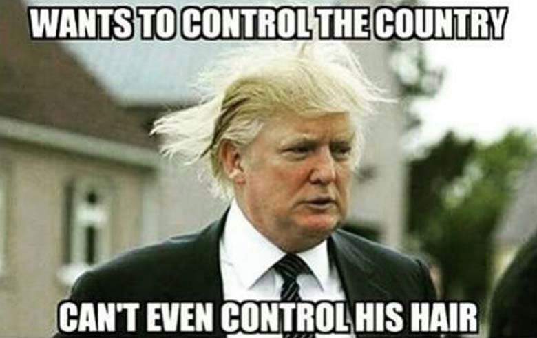 Wants To Control The Country Can't Even Control His Hair Funny Hillary Clinton Meme Image