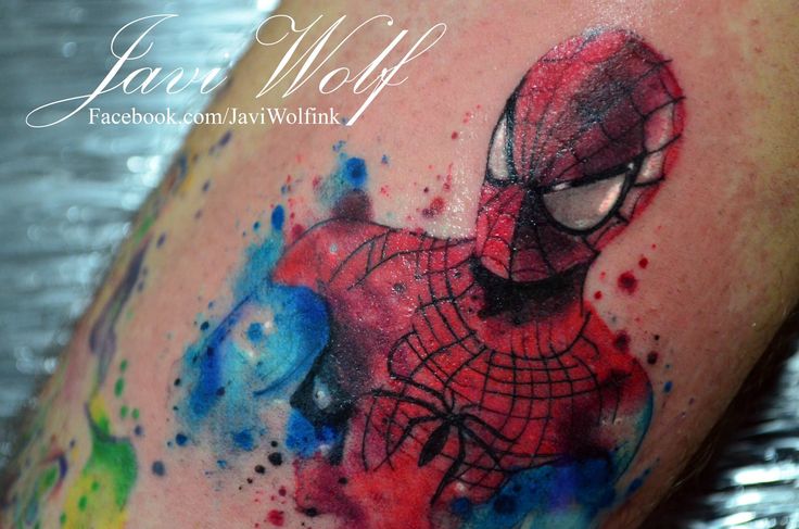 Watercolor Spiderman Tattoo On Arm