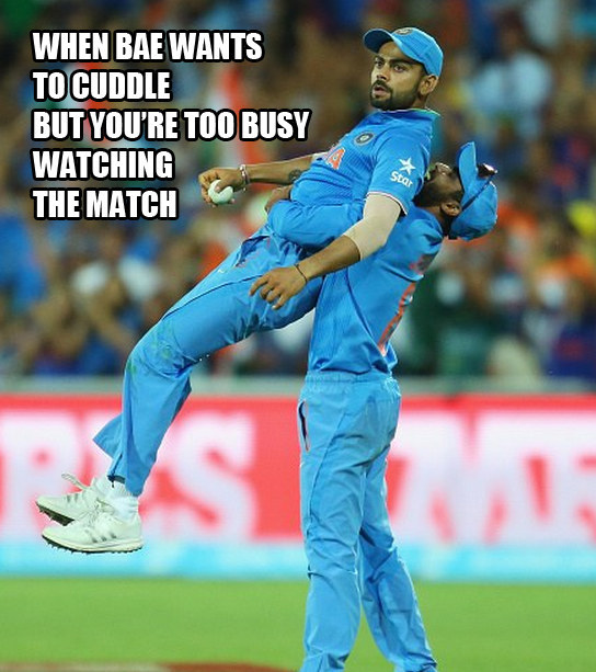 When Bae Wants To Cuddle But You Are Too Busy Watching The Match Funny Cricket Meme Image