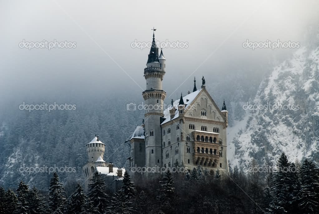 Winter View Of The Neuschwanstein Castle In Fussen, Germany