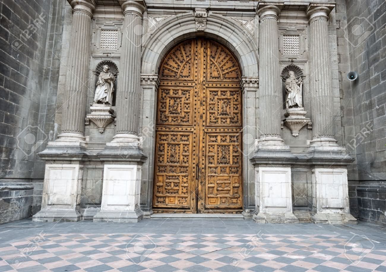 Wooden Entrance Doors Of The Metropolitan Cathedral In Mexican