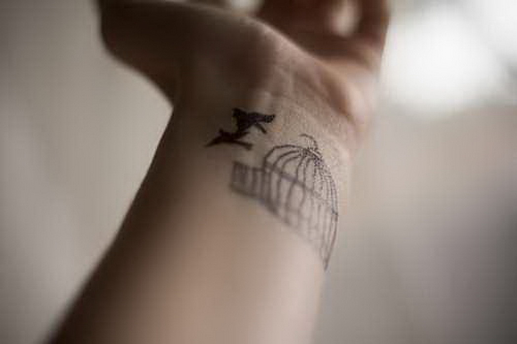 Wrist Flying Birds And Cage Tattoo