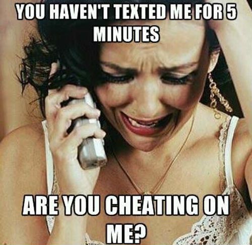 You Haven't Texted Me For 5 Minutes Are You Cheating On Me Funny Girlfriend Meme Picture