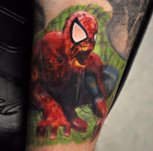 Zombie Spiderman Tattoo On Left Sleeve