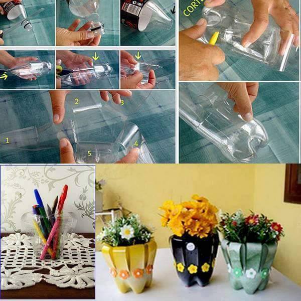 handmade flower pots using waste plastic bottles