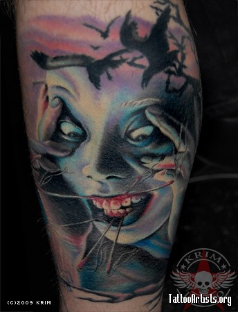3D Horror Girl Face Tattoo Design For Sleeve