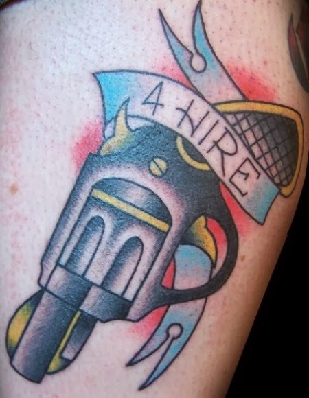 4 Hire Banner And Traditional Revolver Tattoo