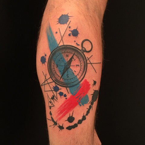 Abstract Compass Tattoo Design For Leg