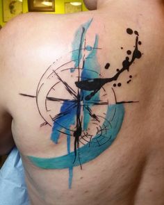 Abstract Compass Tattoo On Left Back Shoulder