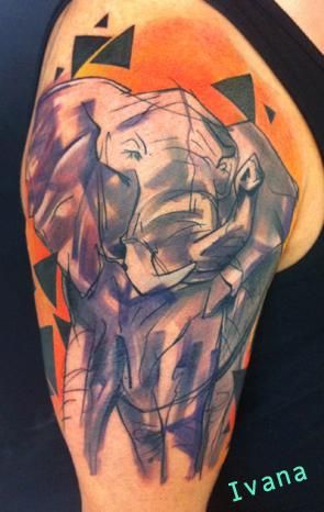 Abstract Elephant Tattoo On Half Sleeve By Ivana