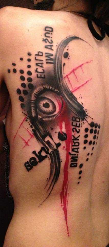 Abstract Eye Tattoo On Left Back Shoulder