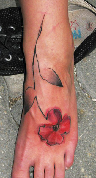 Abstract Flower Tattoo On Foot