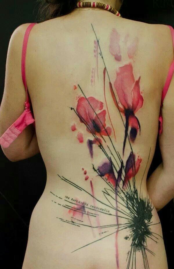 Abstract Flowers Tattoo On Girl Full Back