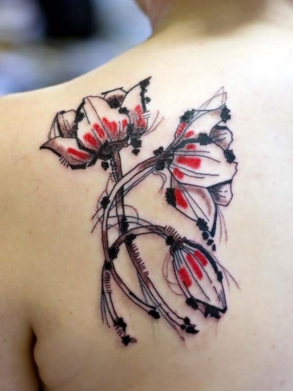 Abstract Flowers Tattoo On Left Back Shoulder