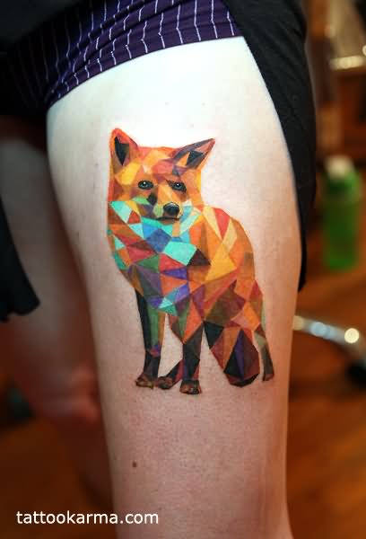 Abstract Geometric Fox Tattoo On Thigh