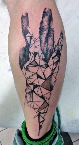 Abstract Geometric Hand Tattoo Design For Leg Calf
