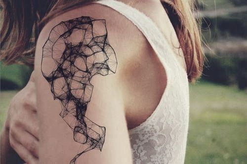 Abstract Geometric Tattoo On Girl Left Shoulder