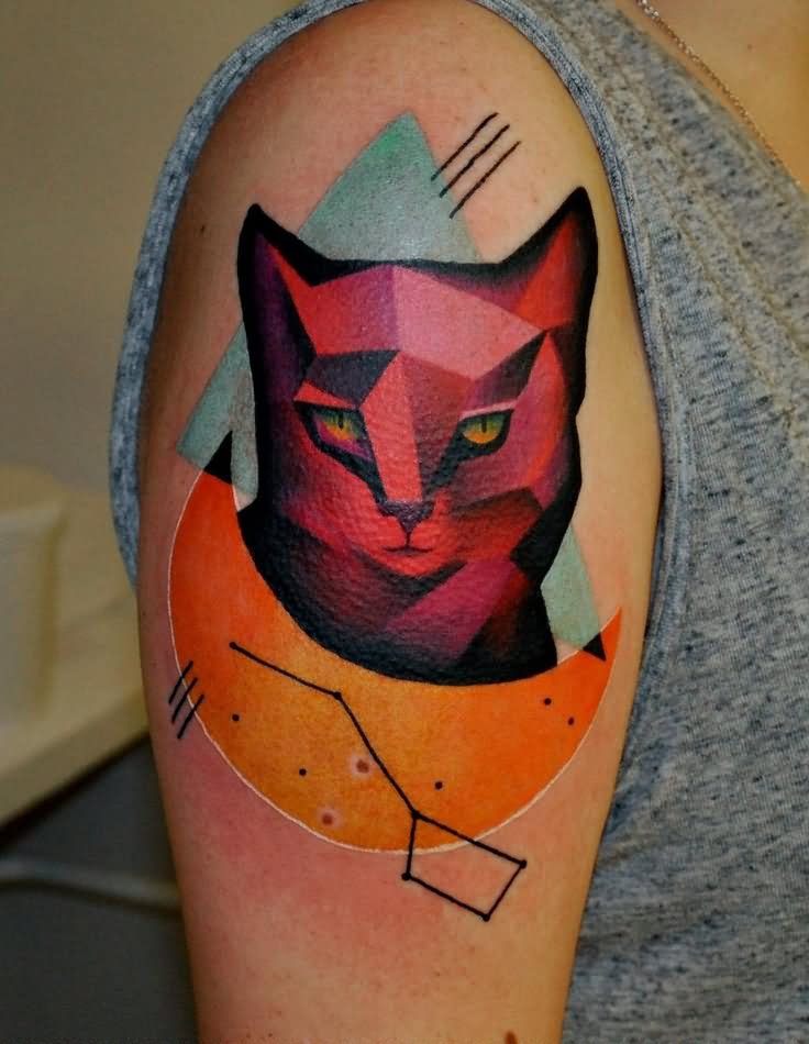 Abstract Geometric With Half Moon Tattoo On Right Shoulder