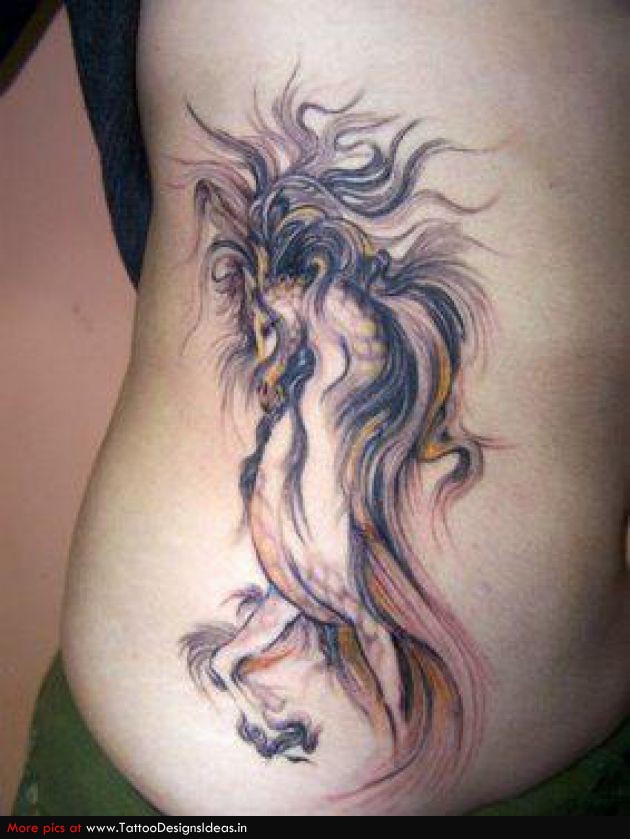 Abstract Horse Tattoo Design For Side Rib
