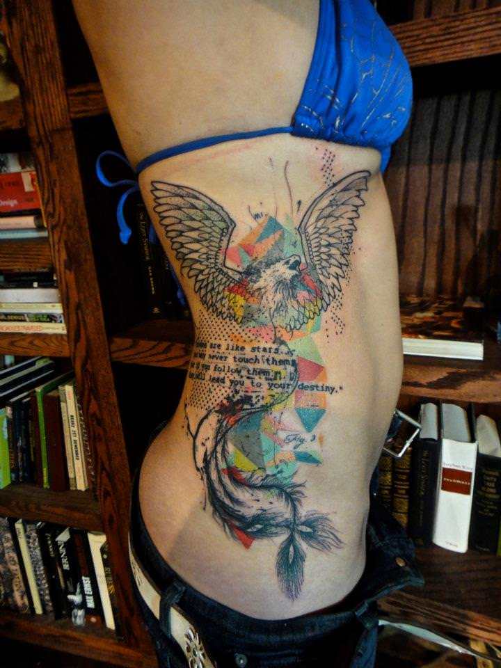 Abstract Phoenix Tattoo On Girl Right Side Rib By Xoil