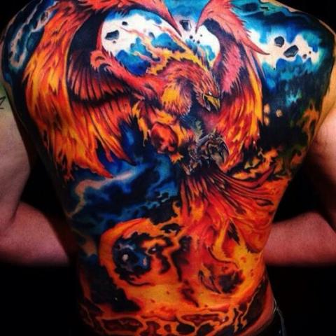 Abstract Phoenix Tattoo On Man Full Back By Stigma