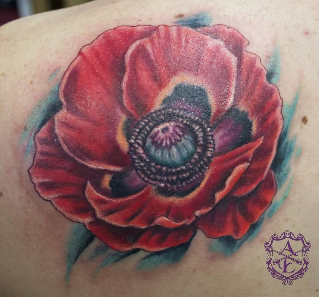 Abstract Poppy Flower Tattoo Design For Back Shoulder By Sean Ambrose